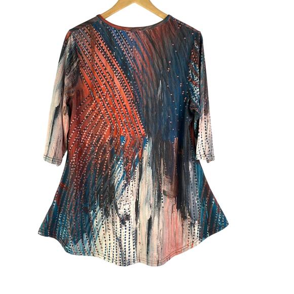 Azalea by Firmiana Paintbrush Tunic Top Women‎ XL Teal Red Artsy Dots Lagenlook - Picture 2 of 6